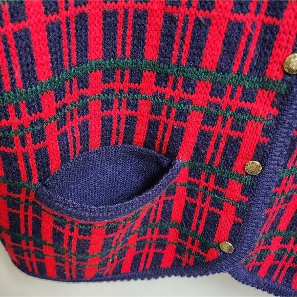 Hasting & Smith Sweater Women SP Red Plaid Knit Cardigan Button Pockets Long Slv - Picture 8 of 9